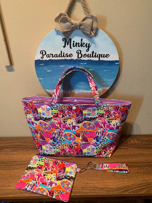 Lisa frank print tote and wristlet