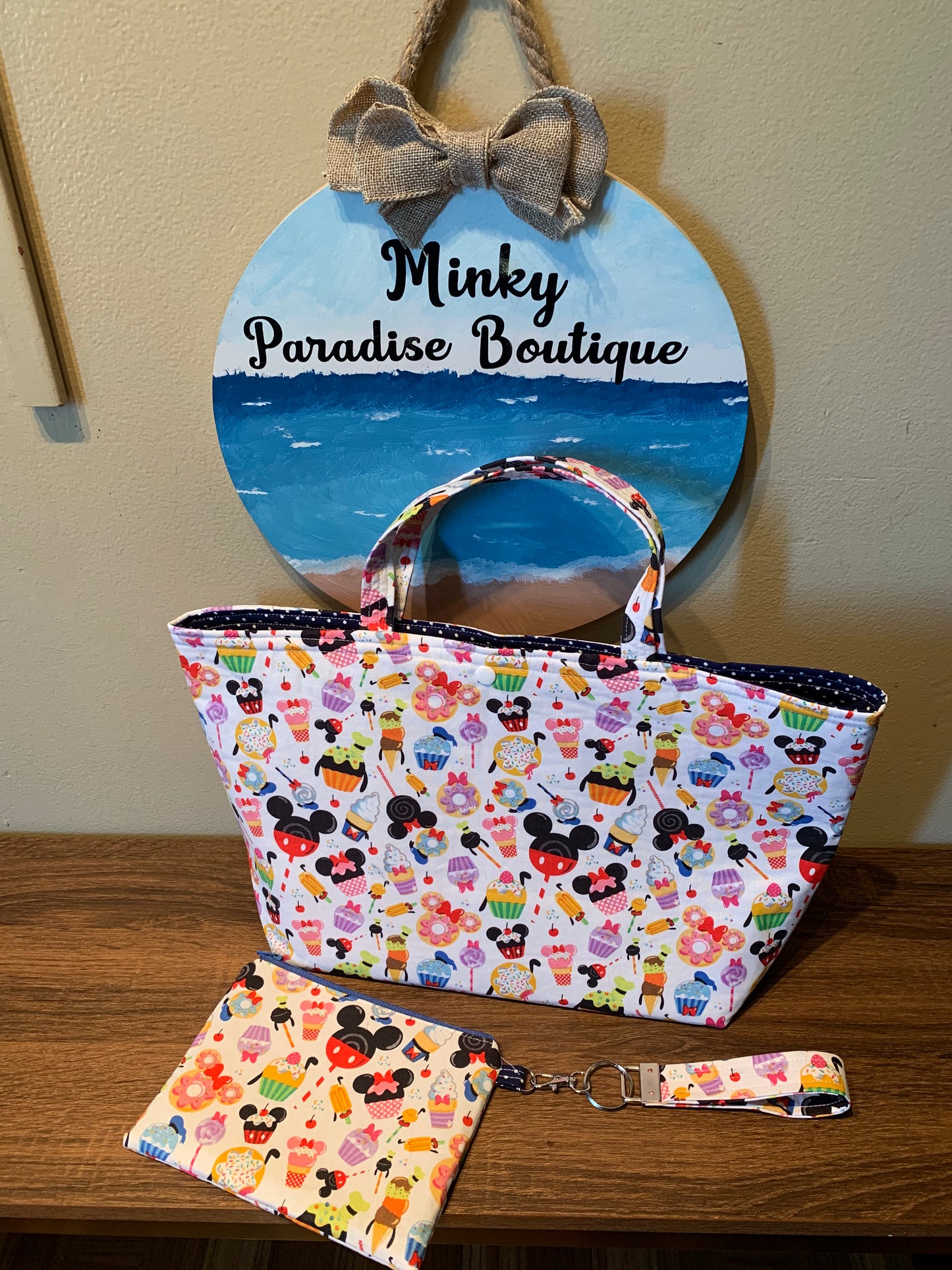 Character snacks tote bag and wristlet