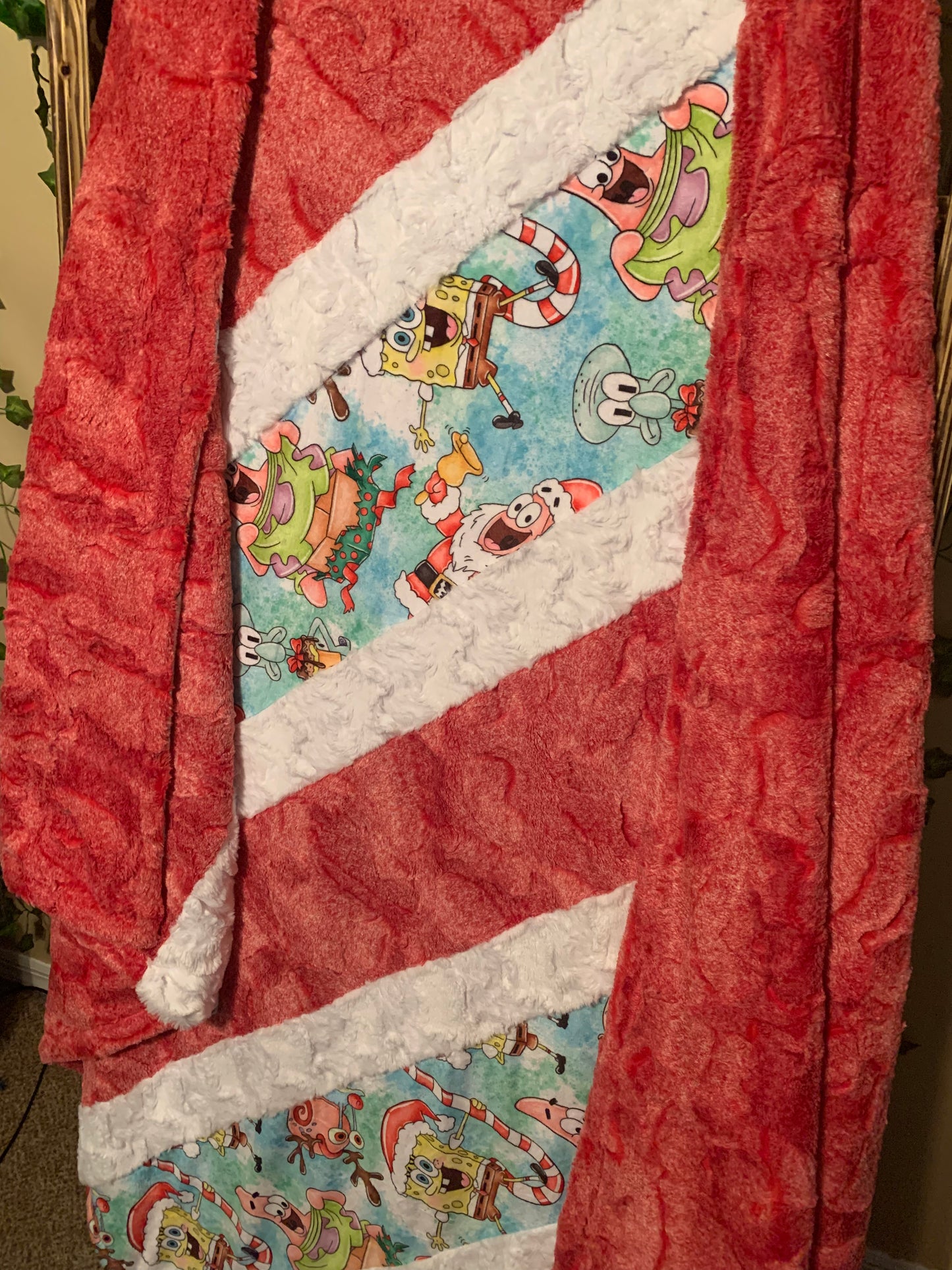 SpongeBob patchwork/ peppermint heather backing