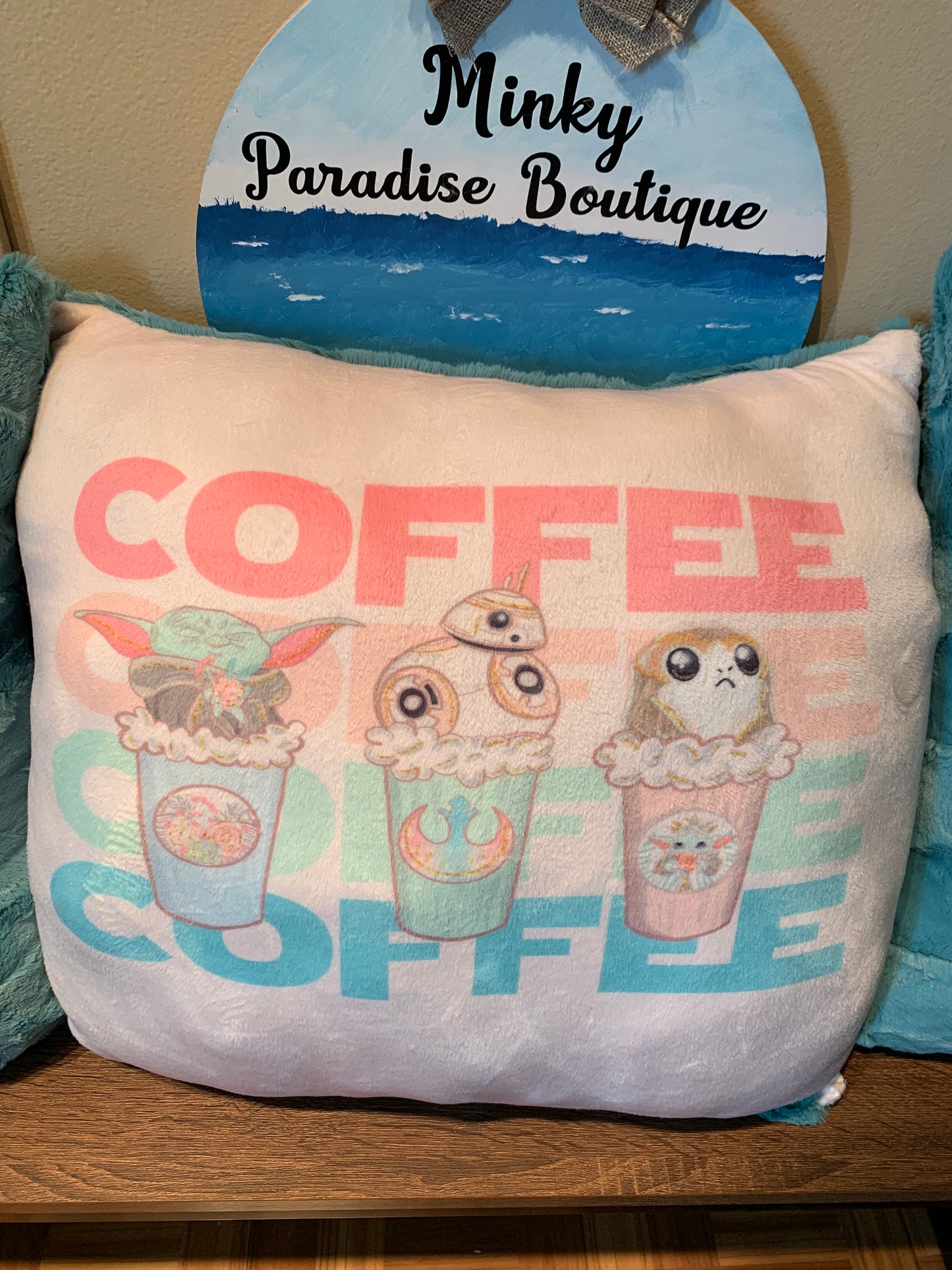 Coffee print /spearmint hide pillow set